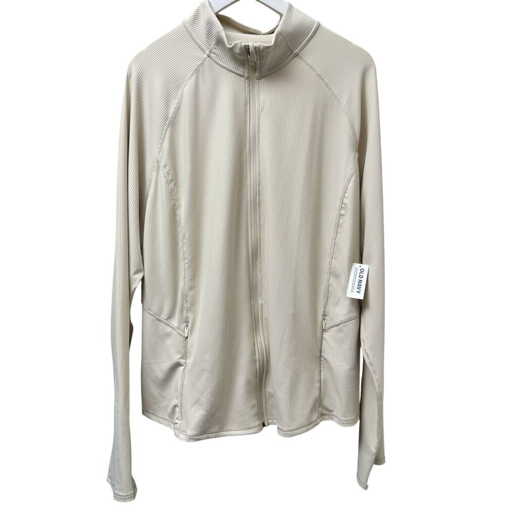 Old Navy Active Jacket Plus Size 3X Cream Ribbed Knit Sportswear Zip Front NWT